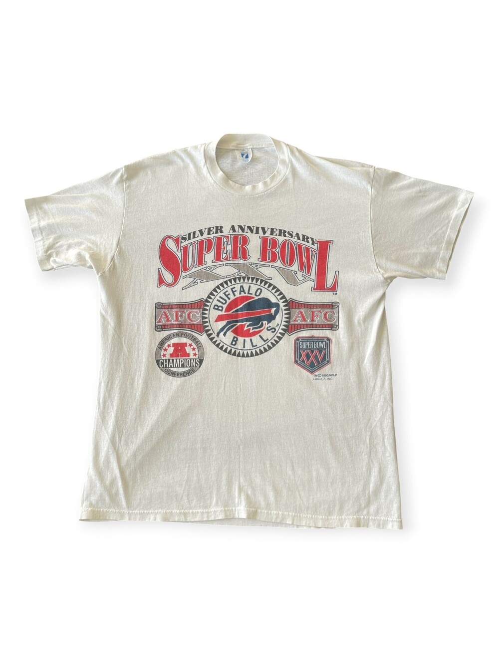 Vintage 1990 NFL Buffalo Bills Super Bowl AFC Anniversary T-Shirt White XL